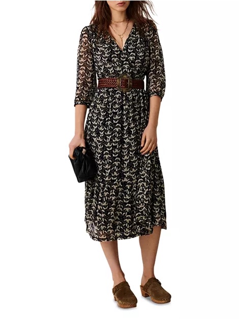 Ba&Sh Tixana Midi Dress Floral Leaf Printed Black Boho Casual Women’s Size Small